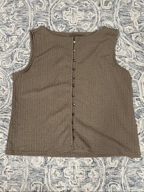 Modern Works -Sleeveless Button-Back Textured Top - Brown